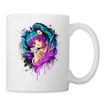 Kitten and Pigtail Manga Girl - Mug - white - Right