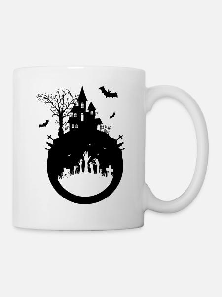 Haunted House - Halloween Design - Tasse - Weiß