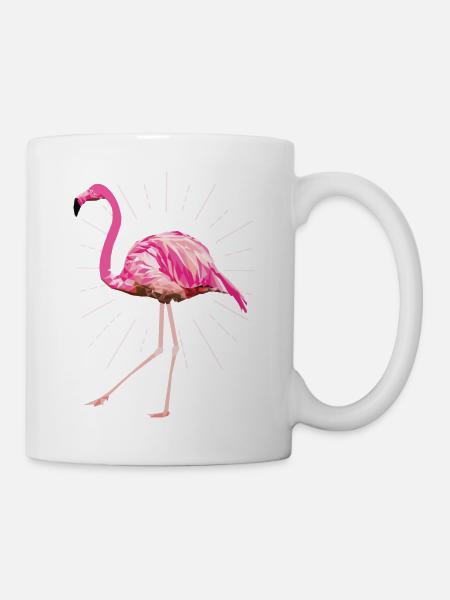Flamingo Poly Strahlen pink rosa Vogel Sommer - Tasse - Weiß