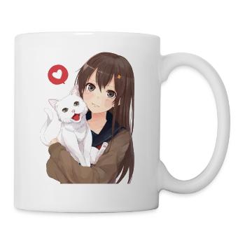 Mädchen mit Katze - Tasse - Weiß - Rechts