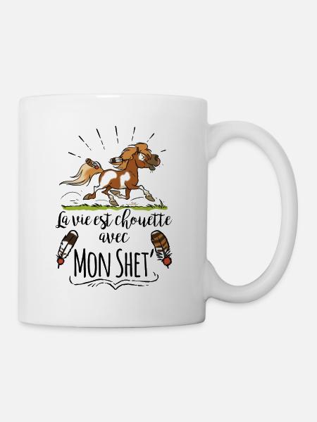 La vie est chouette avec mon shet 2 texte noir - Mug blanc - blanc