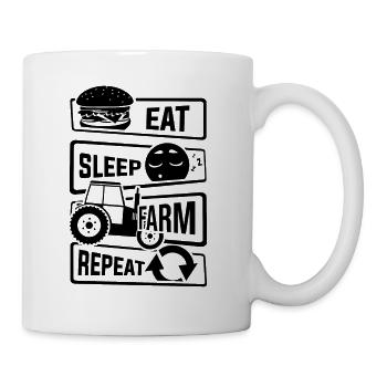 Eat Sleep Farm Repeat - Bauer Landwirt Bauernhof - Tasse - Weiß - Rechts