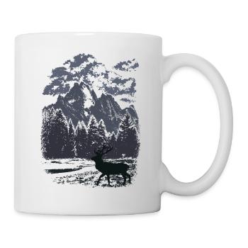 Forêt de montagne et cerf rouge (bleu) - Mug blanc - blanc - Droite