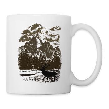 Forêt de montagne et cerf rouge (brun) - Mug blanc - blanc - Droite