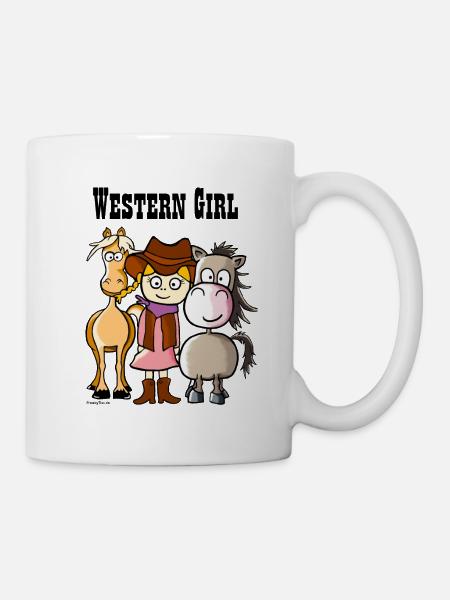 Fille de l'Ouest avec Horse Ranch Western Riding - Mug blanc - blanc
