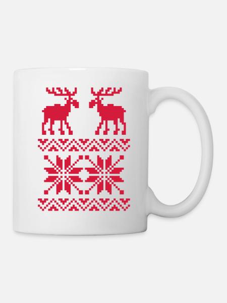 Elch-Muster-Weihnachtspullover - Tasse - Weiß