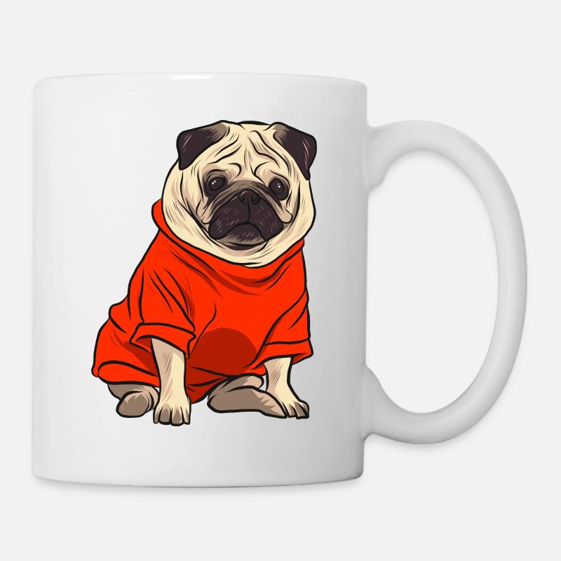 Mops im Tshirt - Tasse - Weiß