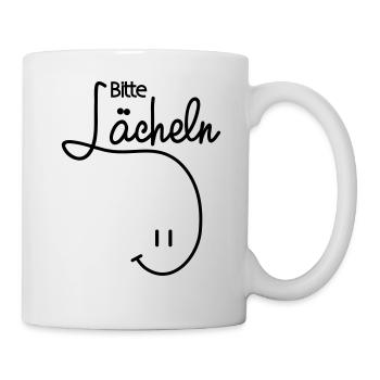bitte lächeln gute Laune Lachen Positiv Motto - Tasse - Weiß - Rechts