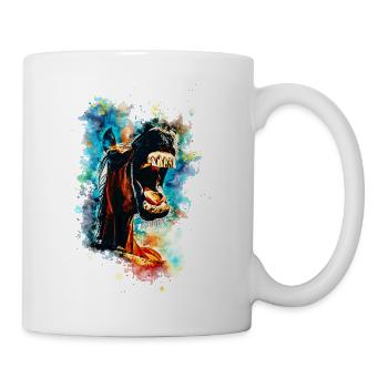 Pferd urkomisch großer Mund Wasserfarben Spritzer - Tasse - Weiß - Rechts