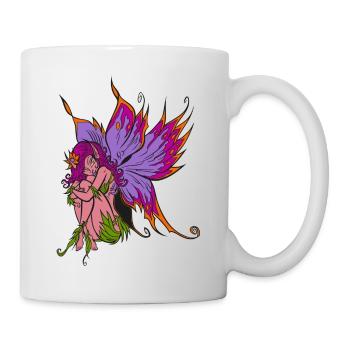 Fee Elfe sitzend mit großen Flügeln Schmetterling - Tasse - Weiß - Rechts