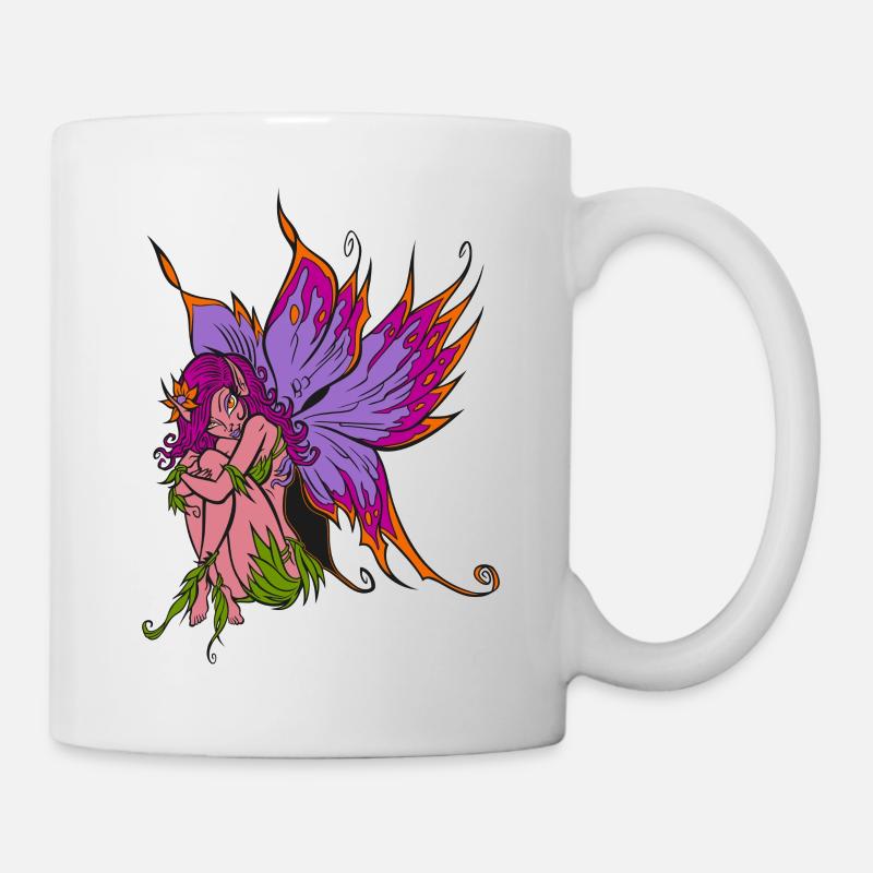 Fee Elfe sitzend mit großen Flügeln Schmetterling - Tasse - Weiß