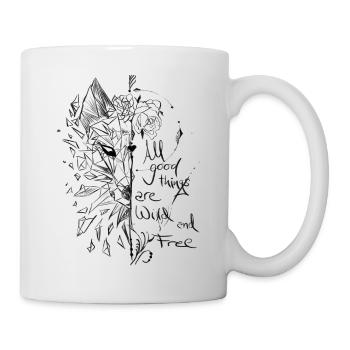 Fox with saying, sketch, flower - Mug - white - Right