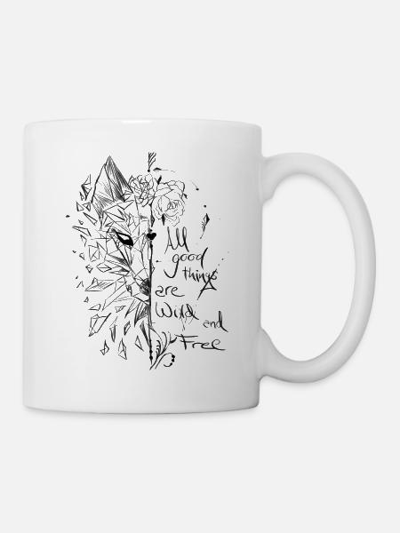 Fuchs mit Spruch, Skizze, Blume - Tasse - Weiß