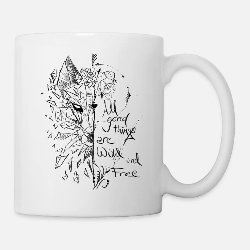 Fuchs mit Spruch, Skizze, Blume - Tasse - Weiß