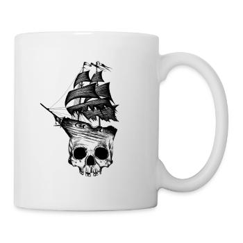 Skull, ship, pirate, pirate ship - Mug - white - Right