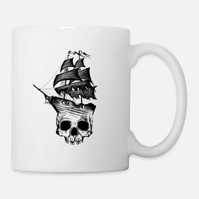 Skull, ship, pirate, pirate ship - Mug - white