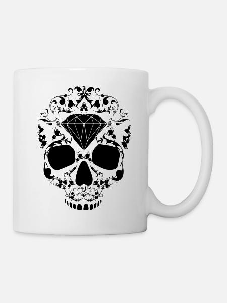 Skull Skullhead Floral Diamond Hipster Swag Black - Tasse - Weiß