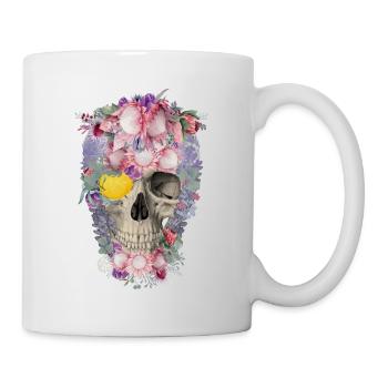 Totenkopf mit Blumen - Tasse - Weiß - Rechts