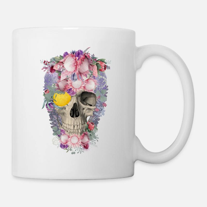 Tête de mort avec des fleurs - Mug blanc - blanc