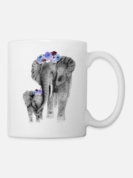 Mutter und Tochter Elefant - Tasse - Weiß