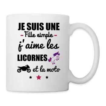 Fille simple licorne moto, motarde, cadeau licorne - Mug blanc - blanc - Droite