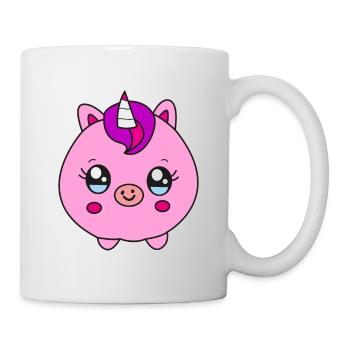 Kleines rundes Einhorn Schwein Kinder Geschenk - Tasse - Weiß - Rechts