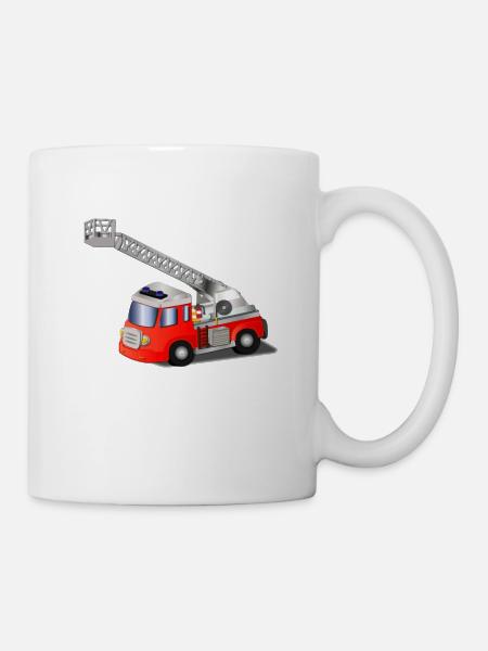 Feuerwehrauto mit Drehleiter für Feuerwehr Fans - Tasse - Weiß