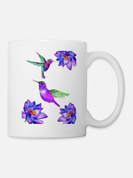 Colibris volant parmi les fleurs - Mug blanc - blanc