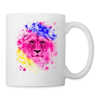 Lion art colorful lion head gift - Mug - white - Right