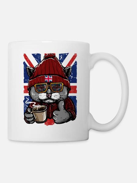 UK Union Jack Flag T-Shirt English England Cats - Mug - white