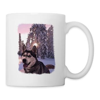 Husky in the snow painting dog portrait - Mug - white - Right