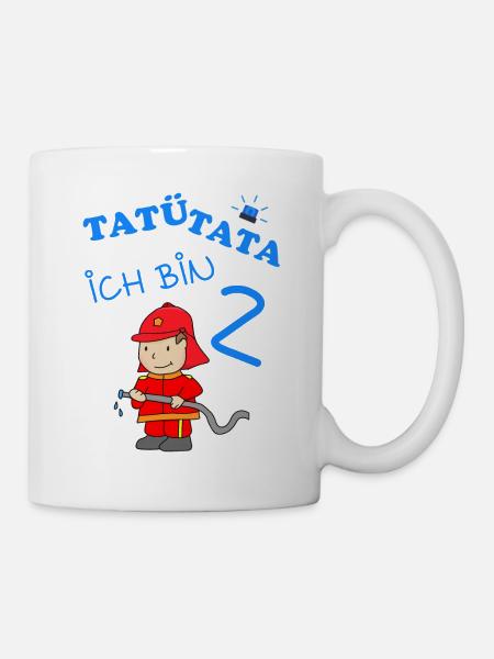 2 Kindergeburtstag mit Feuerwehrmann Geschenk - Tasse - Weiß