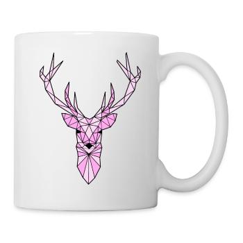 Kunst Hirsch Bock in rosa mit großem Geweih - Tasse - Weiß - Rechts