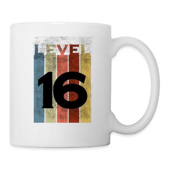 Level 16, Vintage Shirt zum 16. Geburtstag - Tasse - Weiß - Rechts