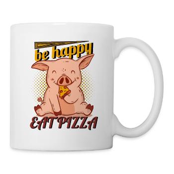Cochon heureux mange pizza illustration - Mug blanc - blanc - Droite