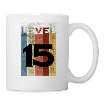 Level 15, Vintage Retro 15. Geburtstag - Tasse - Weiß - Rechts