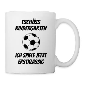 Einschulung Erste Klasse Fußball Lustiger Spruch - Tasse - Weiß - Rechts
