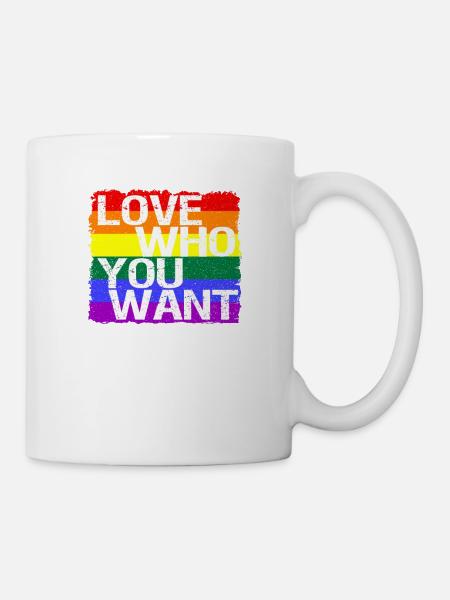 Ama a quien quieras bandera LGBT LGBTQ Camisa Gay - Taza - blanco