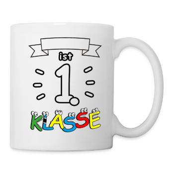 Erste Klasse T-Shirt für Schulanfänger mit Name - Tasse - Weiß - Rechts