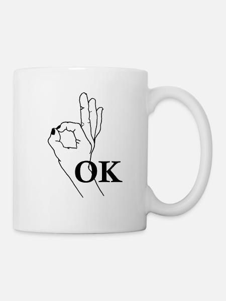 Hand signal OK with writing - Mug - white