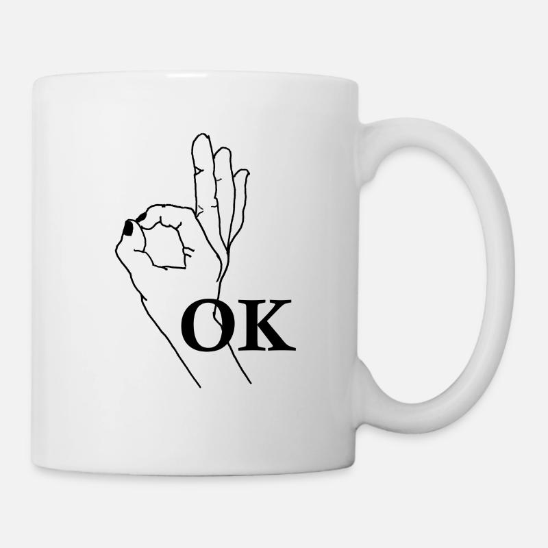 Handzeichen OK mit schrift - Tasse - Weiß