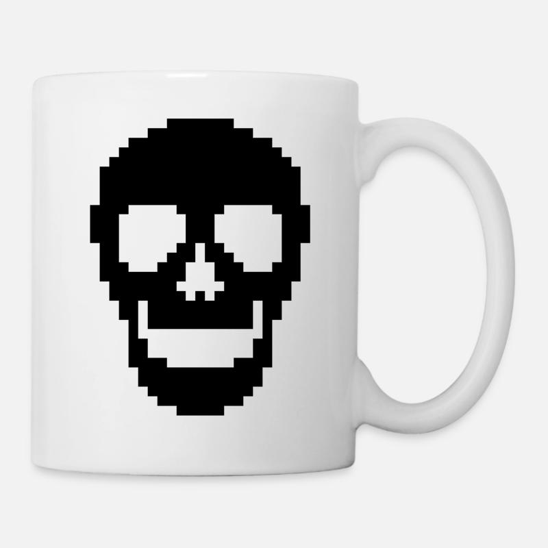 Crâne de crâne de pixel noir - Mug blanc - blanc