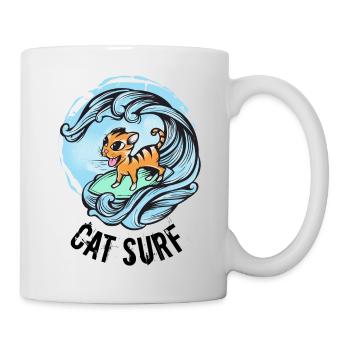 Cat Surf Word Game Cat Surfboard Wave - Mug - white - Right