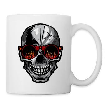 Totenkopf Schädel Crane skull Lünette runde Flamme Feuer - Tasse - Weiß - Rechts