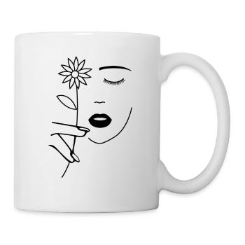 Illustration femme avec fleur - noir /blanc - Mug blanc - blanc - Droite