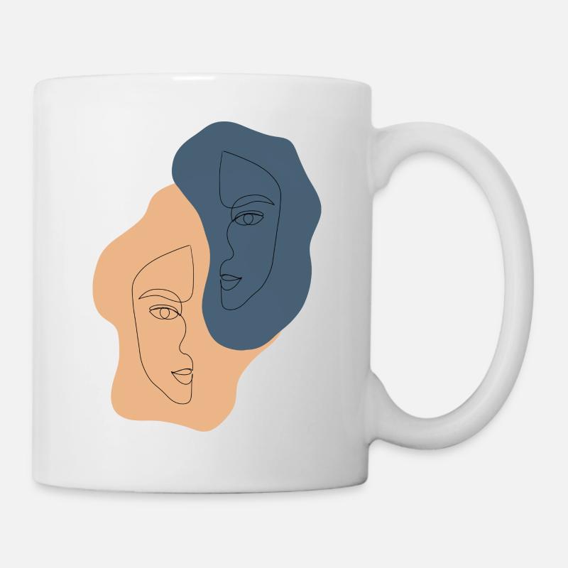 Minimalist one line face halves - Mug - white