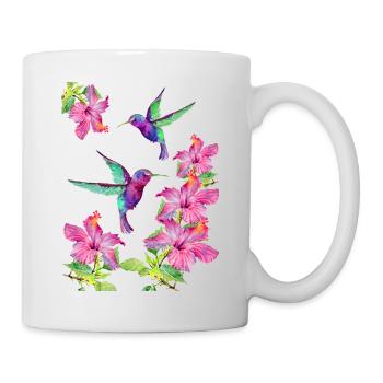 Hummingbirds fluttering between fuchsias - Mug - white - Right