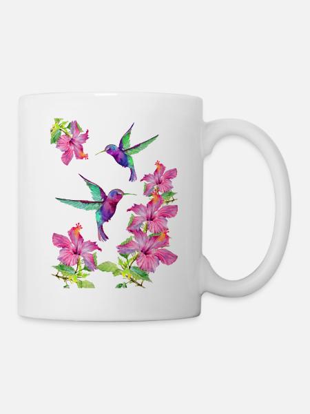 Colibris flottant entre fuchsias - Mug blanc - blanc