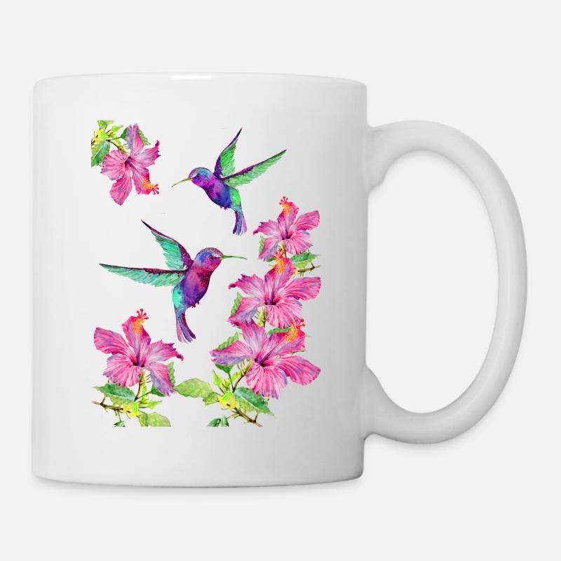 Hummingbirds fluttering between fuchsias - Mug - white
