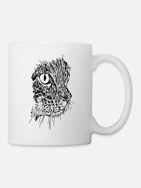 Vintage Katze - Portrait Zeichnung - Tasse - Weiß